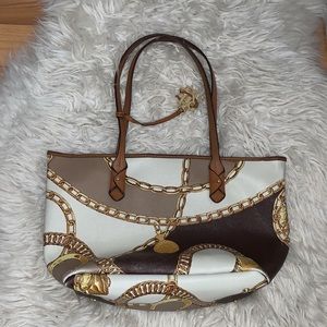 Ralph Lauren Brown and Gold Chain Print Shoulder Bag